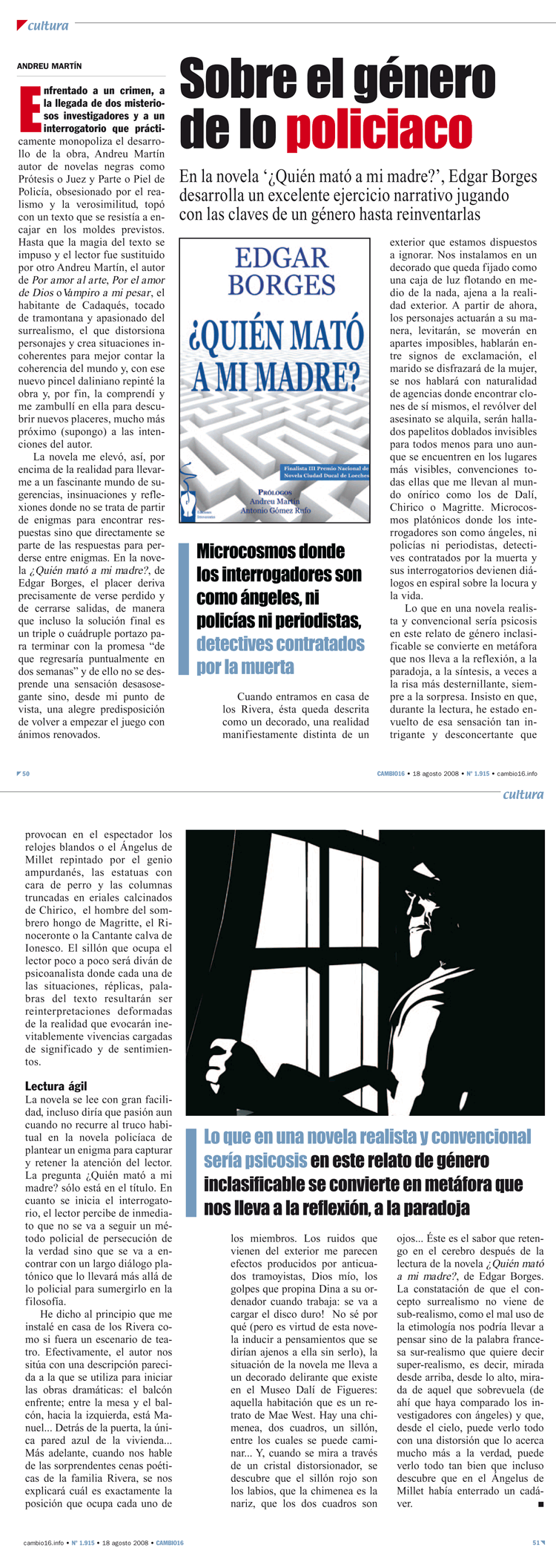 Andreu Martín, sobre el género policíaco, en Cambio 16