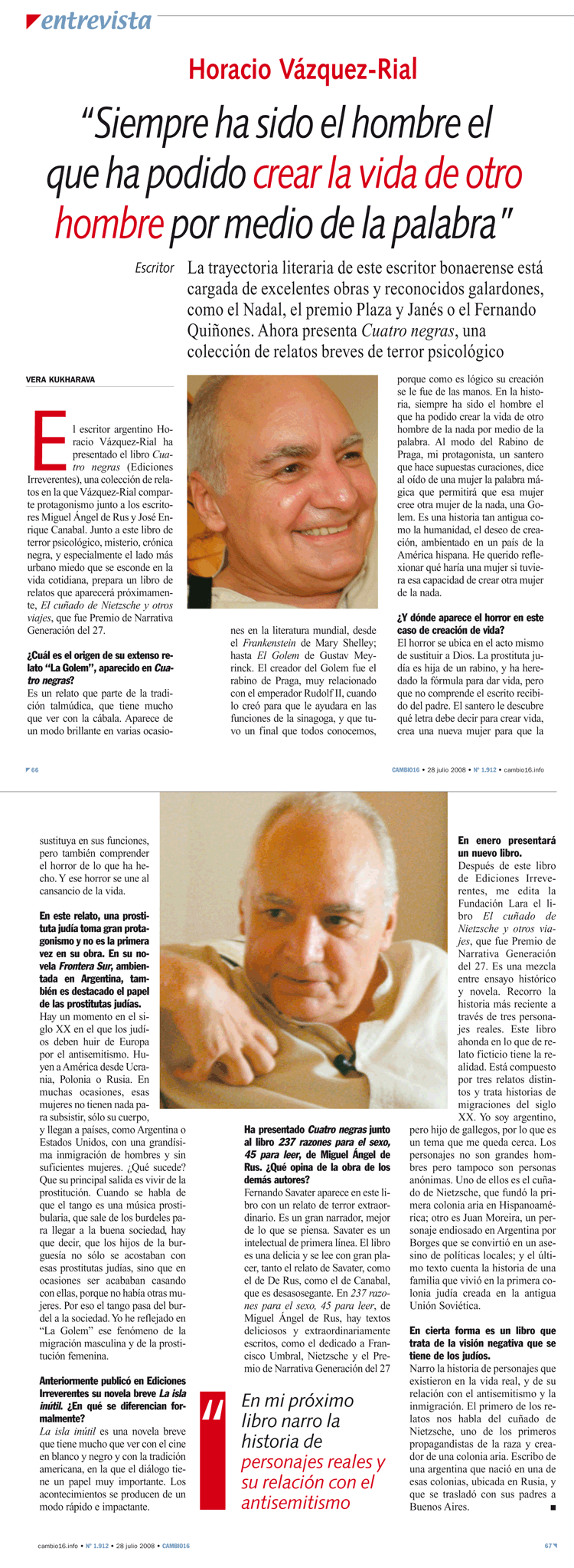 V&aacute;zquez-Rial: el hombre crea la vida por medio de la palabra, en Cambio 16