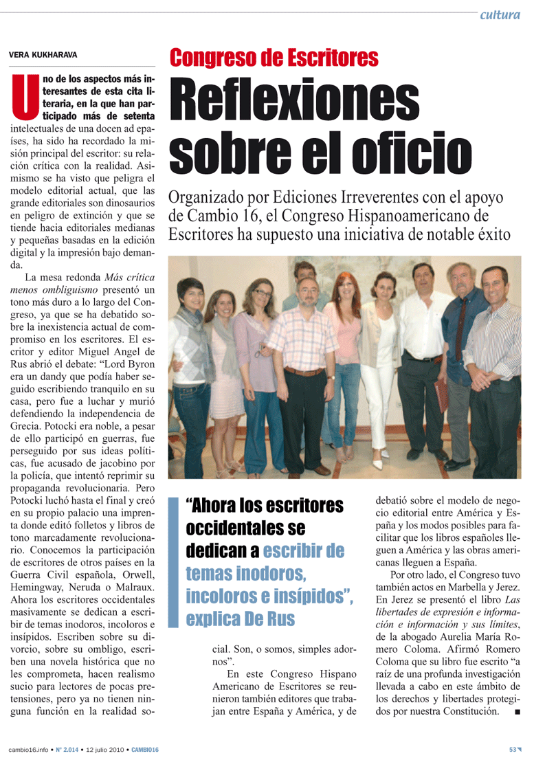Congreso Hispano-americano de Escritores en Cambio 16